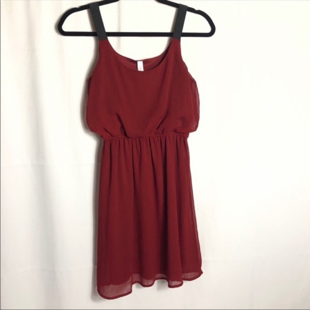 Dark red empire waist dress w/ black straps